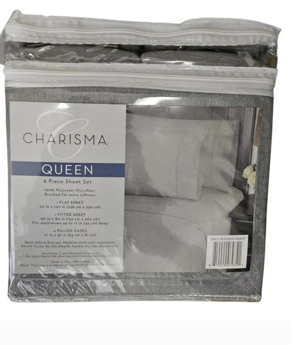 Charisma Queen 6 Piece Sheet Set Gray NEW unboxed